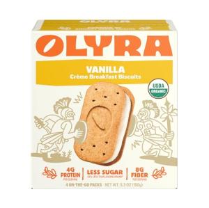 Olyra Creme Breakfast Biscuits - Vanilla - Healthy Snacks for Kids and Adults, Low Sugar, High Fiber, Vegan Organic Cookies - Pack of 4