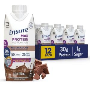 Ensure Max Protein Shake | Milk Chocolate | Ready to Drink | 30g Protein for Muscle Health | 1g Sugar, 4g Fiber | 11 fl oz, 12 Pack