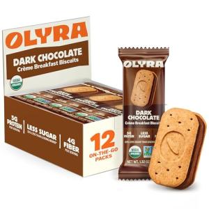 Olyra Dark Chocolate Sandwich Breakfast Biscuits, Healthy Snacks for Kids and Adults, Low Sugar, High Fiber Cookies, Organic Kids Snacks, with Ancient Greek Grains, USDA Certified Organic, Non GMO, 12 Packs