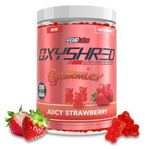 EHP Labs OxyShred Gummies - Pre Workout Gummies & Energy Chews with 100mg Caffeine, L-Carnitine for Thermo & Metabolic Support, All Natural Energy Boost - Strawberry Flavor – 60 Servings