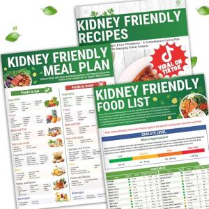 HAMIEW Set 3 Kidney Friendly Food List Chart, Renal Diet Disease Meal Plan, Kidney Recipes Support, Hyperoxaluria, Oxalate Level, Low Sodium Potassium Phosphorus for CKD Dialysis, Manage Hypertension