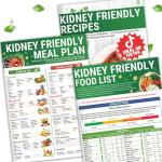 HAMIEW Set 3 Kidney Friendly Food List Chart, Renal Diet Disease Meal Plan, Kidney Recipes Support, Hyperoxaluria, Oxalate Level, Low Sodium Potassium Phosphorus for CKD Dialysis, Manage Hypertension