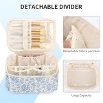 OCHEAL Makeup Bag Portable Cosmetic Bag For Women, Large Capacity Travel Makeup Case Organizer, Toiletry Bag for Girls Traveling With Handle and Divider-Flowers
