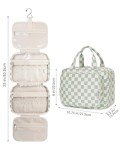 Narwey Hanging Toiletry Bag for Women Travel Checkered Makeup Bag Organizer Toiletries Bag for Travel Size Essentials Accessories Cosmetics (Mint Green Checkerboard (Medium))