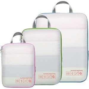 Cambond Compression Packing Cubes for Travel Women - 3 Pack Luggage Organizers Bags Travel Essentials Compression Cubes for Carry on Suitcases, White