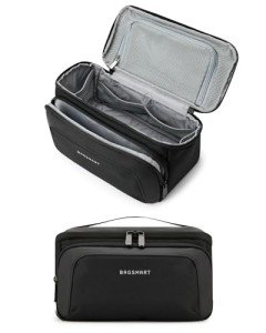 BAGSMART Toiletry Bag for Men, Wide Opening Travel Bag for Toiletries, Dopp Kit Water Resistant Shaving Hygiene Bag for Bathroom Shower, Toiletries Accessories,Travel Essentials-Black