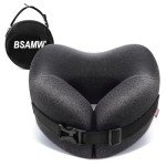 BSAMW Travel Neck Pillow for Airplane – Vacuum Compressed Memory Foam, Ergonomic Neck Support, Soft & Washable Cover, Travel Accessories for Sleeping in Flight, Car, Train, Office Use (Black)