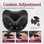 BSAMW Travel Neck Pillow for Airplane – Vacuum Compressed Memory Foam, Ergonomic Neck Support, Soft & Washable Cover, Travel Accessories for Sleeping in Flight, Car, Train, Office Use (Black)
