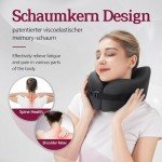 BSAMW Travel Neck Pillow for Airplane – Vacuum Compressed Memory Foam, Ergonomic Neck Support, Soft & Washable Cover, Travel Accessories for Sleeping in Flight, Car, Train, Office Use (Black)