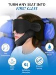 SARISUN Airplane Pillow Combo with Chin Strap, Travel Pillows for Airplanes with Sleep Eye Mask, Plane Pillow for Long Flights, Car Road Trip, 360° Headrest, Stop Bobblehead, FSA HSA Eligible, Black