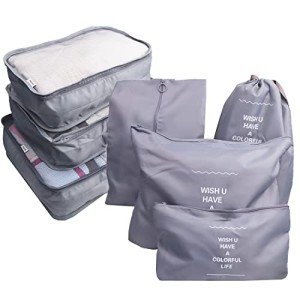 GUIFIER 7 Set Packing Cubes Laundry Pouch, Travel Storage Bag Organizers, Luggage Packing Organizer Pouch, Cubes Organizer Bags Compression for Carry On Suitcase Clothes (Grey)