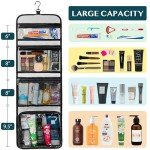 PAVILIA Travel Hanging Toiletry Bag for Women Men, Large Capacity Makeup Bag Kit, Waterproof Cosmetic Storage Organizer Case for Bathroom Shower, Black