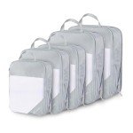 Compression Packing Cubes, 5 Set Packing Cubes for Travel Compression, Lightweight Compressible Package Organizer for Carry On and Suitcases, Light Grey