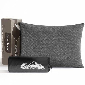 Ivellow Travel Pillow Compressible Camping Pillow for Sleeping Shredded Memory Foam Pillow Compact Firm Supportive Pillow for Adults Kids Outdoor Backpacking Hiking Essential Gear