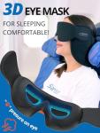 SARISUN Upgraded Travel Pillow, U-Shaped Airplane Head Strap for All Heights, 360° Support, 3D Sleep Mask, 100% Light Blocking, Long Flights Essentials Headrest, Stop Bobblehead, Black
