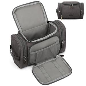ZOMFELT Travel Toiletry Bag for Men, Water-Resistant Canvas Dopp Kit with Wet Compartments, Multi-Pocket Organizer for Shaving Kit, Gym Essentials and Toiletries Accessories, Grey