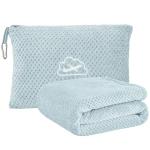 BEDELITE Travel Blanket and Pillow Set 2-in-1, Ultra-Soft Jacquard Fleece Blanket with Bag, Airplane Blanket with Luggage Sleeve & Backpack Clip Travel Essentials, Blue