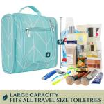 PAVILIA Toiletry Bag Travel Bag for Women Men, Hanging Cosmetic Organizer, Water Resistant Makeup Bag for Accessories Toiletries, Large Travel Essentials Kit (Teal Chevron)