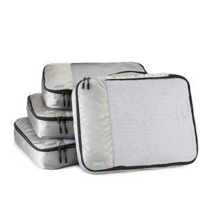 Amazon Basics 4 Piece Packing Cubes Travel Organizer Set with Double Zipper, Mesh Top, Large, Gray