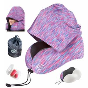 Travel Pillow with Extra Large Hood for Airplane Long Flights Privacy and Comfort Memory Foam with Skin-Friendly Cover for Road Trip Head&Neck Support for Plane Office Cars Sleeping & Rest(Colorful)