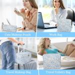 Makeup Bag, Large Quilted Cosmetic Bag, Big Floral Make Up Bag for Women Girls, Cute Cotton Makeup Bag Set, Flower Travel Toiletry Organizer Bag