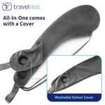 TRAVELREST All-in-One Neck & Body Pillow, Advanced Support Design, Travel Essential, Memory Foam Inserts, Inflatable, Airplane & Car Seat, Sleeping on Long Flight & Trips, Grey (Washable Velour Cover)