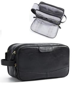 BAGSMART Toiletry Bag for Men, PU Leather Travel Bag for Toiletries, Dopp Kit Water Resistant Shaving Bag for Bathroom Shower-Black
