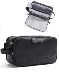 BAGSMART Toiletry Bag for Men, PU Leather Travel Bag for Toiletries, Dopp Kit Water Resistant Shaving Bag for Bathroom Shower-Black
