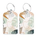 GDJEGE PU Leather Luggage Tags for Suitcase, Travel Cruise 2 Pack with Privacy Flap, Name ID Label and Metal Loop for Women Men Girls Baggage Bag Backpack Instrument, Boho Leaves