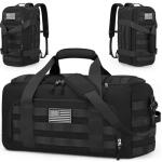 ZOMFELT Tactical Gym Bags for Men, 3-in-1 Travel Duffle Bag with Removable Dividers & Innovative Shoe Compartment, Waterproof MOLLE Gym Duffel Backpack, Airplane Carry-On Approved, Black