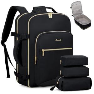 LOVEVOOK Travel Backpack Carry on Backpack, 40L Flight Approved Personal Item Travel Bag with 17 Inch Laptop Backpacks for Women&Men, Large Suitcase Backpacks With 3 Packing Cubes, Black-Black