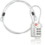Lumintrail TSA Approved Lock for Luggage or Suitcase, Easy-to-Read 3 Digit Personalized Combination, Metal Travel Suitcase Luggage Lock, Silver, with a 4-FT Braided Steel Cable (1 Pack)