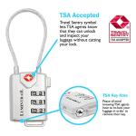 Lumintrail TSA Approved Lock for Luggage or Suitcase, Easy-to-Read 3 Digit Personalized Combination, Metal Travel Suitcase Luggage Lock, Silver, with a 4-FT Braided Steel Cable (1 Pack)