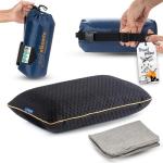 alkamto Memory Foam Pillow for Travel and Camping with Extra Cotton Cover – Easy to Carry Portable Bag (Black)