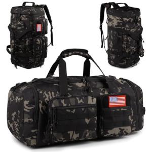 Tactical Gym Bag for Men,50L Large 3 in 1 Sports Duffle Bag with Shoes Compartment for Travel,Water Resistant Travel Backpack Weekender Overnight Bag with Wet Pocket for Women