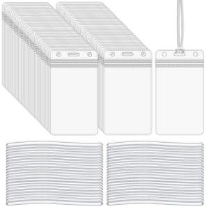 WYOMER 100 Pieces Clear Plastic ID Card, Luggage Bag and Badge Label Holders with 100 Pack Luggage Tag Loop Straps for Office, Business and Travel Supplies