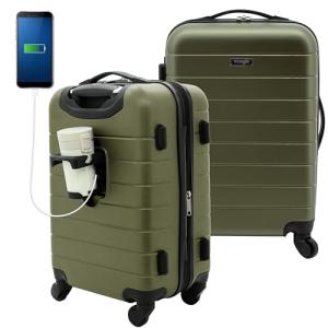 Wrangler 20" Smart Spinner Carry-On Luggage With Usb Charging Port, 20 Inch Carry-On, Olive Green