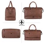 Leather Travel Bag with Shoe Pouch,Weekender Overnight Bag Waterproof PU Leather Large Carry On Bag Travel Tote Duffel Bag for Men or Women-Brown