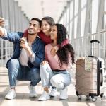 Travel Stamp Luggage Tags for Suitcase,2 Pack Retro Passport Carte Postale Luggage Tag Leather Privacy Cover ID Label with Stainless Steel Loop for Women Men Kids Girls