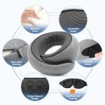 Purroch Advanced Memory Foam Neck Travel Pillow, Neck Pillow Airplane with Eye Mask & Ear Plugs, Designed for The Comfort of Travel & Office, Travel Pillow for Plane, Car, Home, Work, Dark Grey