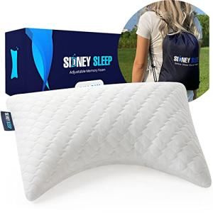 Sidney Sleep Mini Travel Size Neck Pillow - Knee, Back Lumbar and Support - Small Curved Pillow - 14 x 19 Inches - Adjustable Loft - Washable - Drawstring Backpack Included