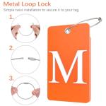 Gostwo 2 Pack Luggage Tags for Suitcases, 26 Initial Letter Travel Luggage Baggage Identification Labels ID Tag Fully Bendable Tags with Stainless Steel Loop (Orange) (Letter M)