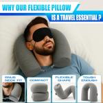 Twist Memory Foam Travel Pillow - Comfortable & Adjustable Neck Pillow for Traveling with Soft Washable Velvet Cover, Eye Mask & Earplugs - Long Flight Essentials | for 360° Neck Support, Chin, Lumbar