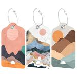 Rimilak 3 Pcs PU Leather Luggage Tags for Suitcase, Travel Cruise Luggage Tag with Privacy Flap, Name ID Label and Metal Loop for Women Men Baggage Handbag School Bag Backpack, Setting Sun