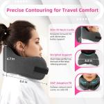 nadachi Neck Pillow Airplane Travel Set - Pure Memory Foam Travel Pillow for Long Flights Essentials, Sleeping with 3D Contoured Eye Mask, Earplugs, Portable Bag (Grayish)