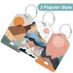 Rimilak 3 Pcs PU Leather Luggage Tags for Suitcase, Travel Cruise Luggage Tag with Privacy Flap, Name ID Label and Metal Loop for Women Men Baggage Handbag School Bag Backpack, Setting Sun