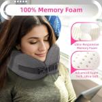 nadachi Neck Pillow Airplane Travel Set - Pure Memory Foam Travel Pillow for Long Flights Essentials, Sleeping with 3D Contoured Eye Mask, Earplugs, Portable Bag (Grayish)