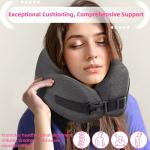 nadachi Neck Pillow Airplane Travel Set - Pure Memory Foam Travel Pillow for Long Flights Essentials, Sleeping with 3D Contoured Eye Mask, Earplugs, Portable Bag (Grayish)