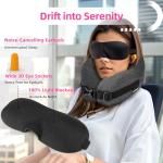nadachi Neck Pillow Airplane Travel Set - Pure Memory Foam Travel Pillow for Long Flights Essentials, Sleeping with 3D Contoured Eye Mask, Earplugs, Portable Bag (Grayish)