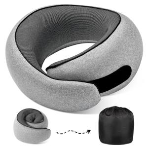 4litamz Travel Neck Pillows, 100% Memory Foam Filling, Travel Pillows for Airplanes, Compact and Ergonomic Design, Best for Sleeping Plane Train Travel Essentials (Light Grey)
